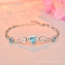 Alas de ángel pulseras de diamantes azules para mujer, cadena de encanto de plata de ley 925, pulseras de corazón, regalo de joyería para el amante